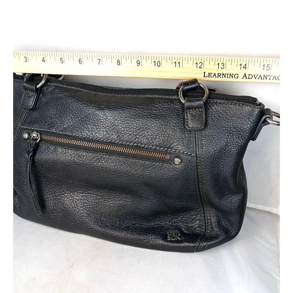 The Sak Black Pebbled Leather Purse Double Handle Tote Shoulder‎ Bag SOFT